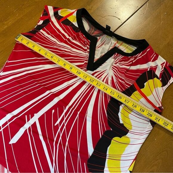 Worthington Red Black Yellow Print Sleeveless V Neck Liquid Knit Shirt Top Sz PL - Picture 6 of 7